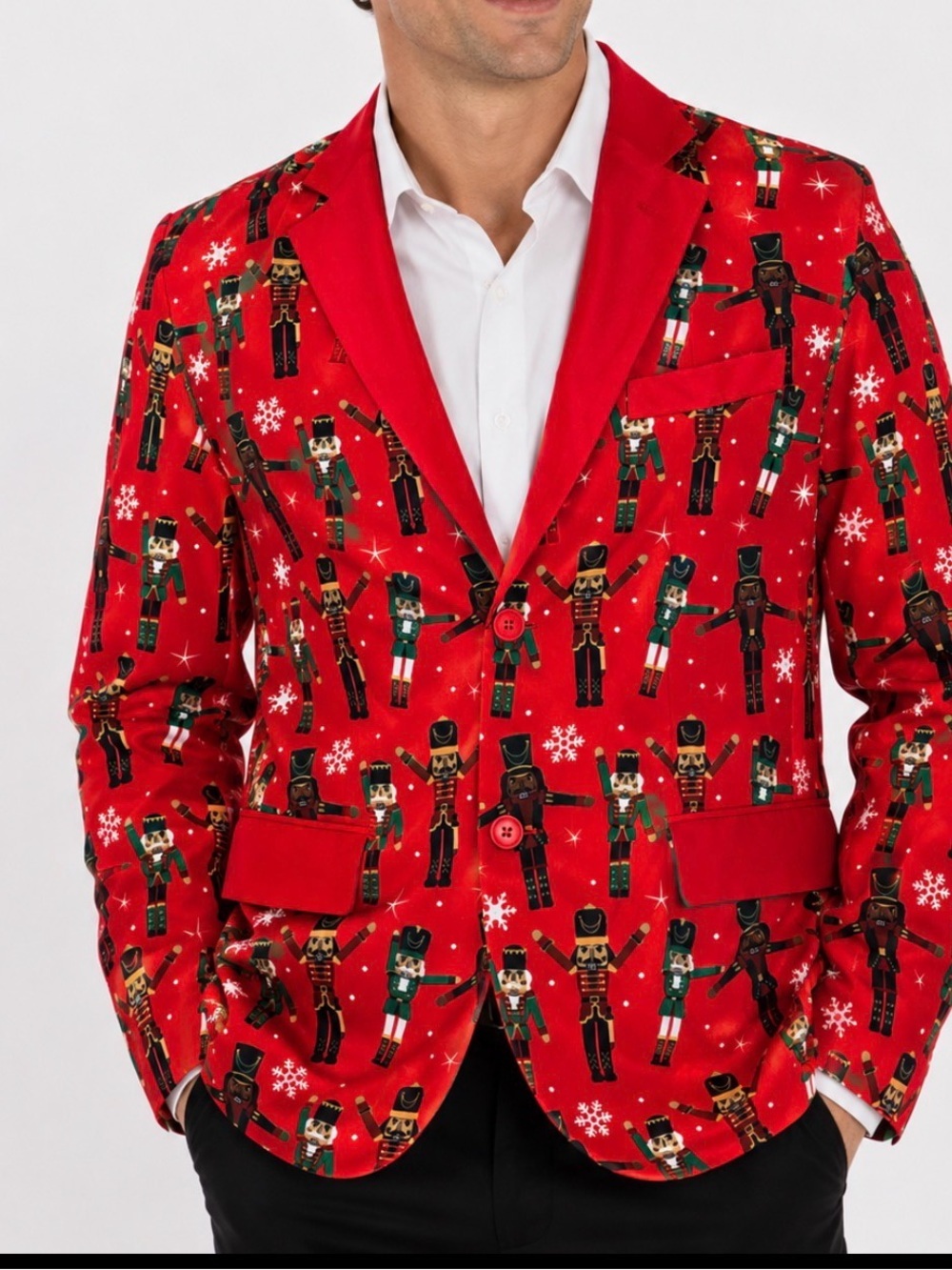 December 25th Festive Red Nutcracker Print Blazer light up Christmas jacket SZ S